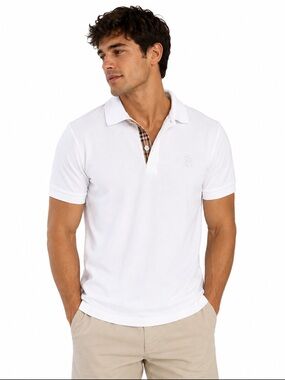 Men’s Burberry White Polo with Beige Signature Check Placket